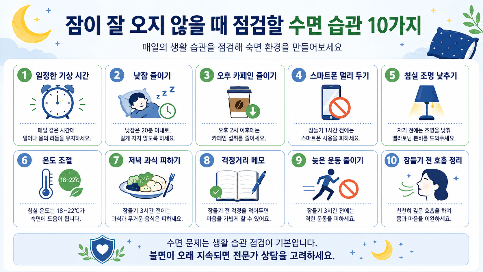 하루 리듬을 점검하며 수면 습관을 정리하는 모습