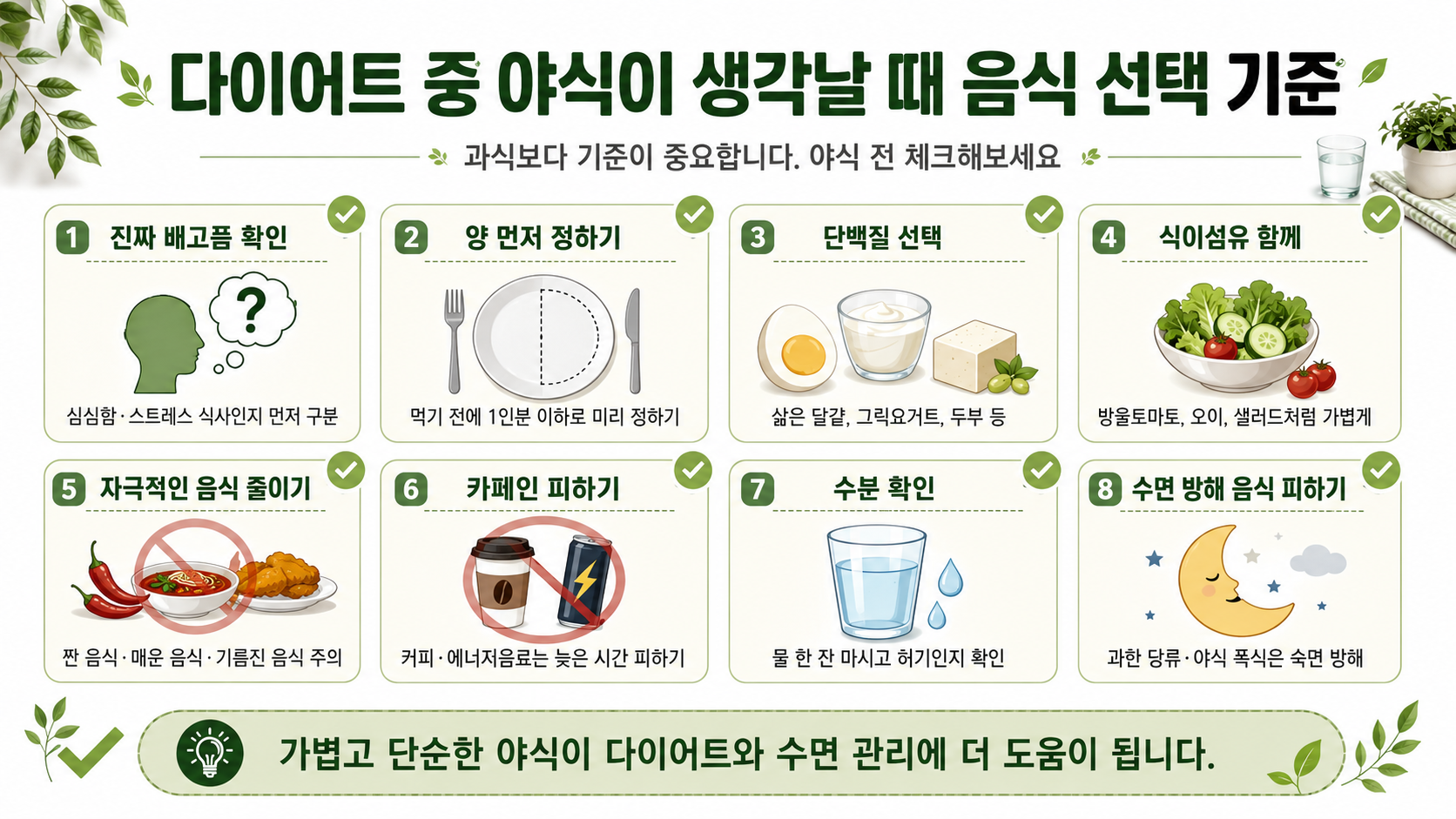 야식 대신 물을 마시며 몸 상태를 확인하는 모습